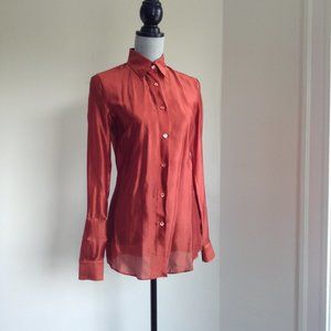 DG Dolce & Gabbana Silk Semi Sheer Earth Red Brown button-down blouse 40 US 4